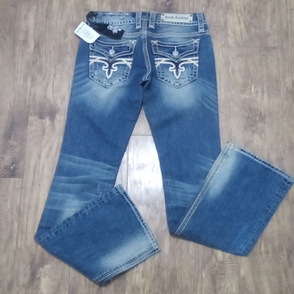 Rock Revival NWT Women's 28 Mandy Bootcut Embellished Faux Leather Flap Pockets - Picture 7 of 14